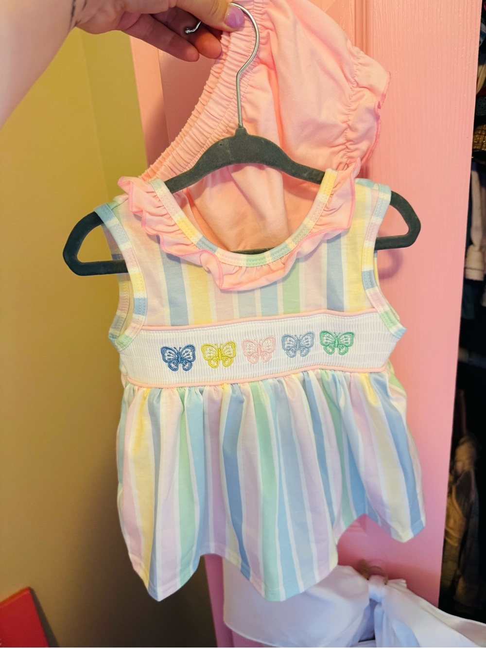 Girls' Pastel Stripe Butterfly Matching Set - Pink Hood